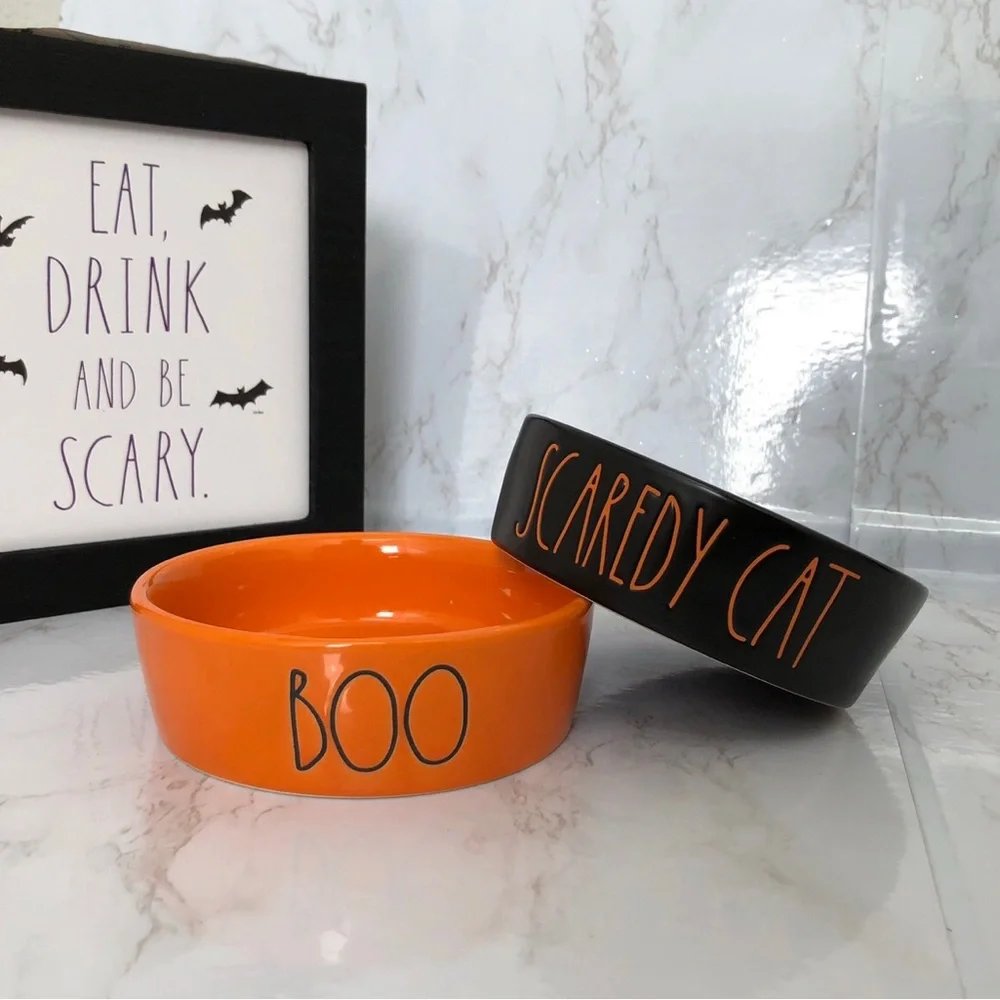 Rae Dunn Halloween Pet Bowls set  Good for cat or small dog
